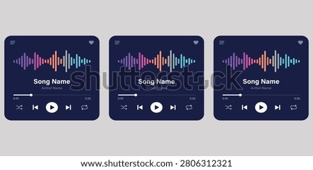 Music player interface collection featuring audio waveforms playback controls and streaming concepts suitable for digital entertainment applications podcast platforms and modern media design projects