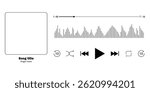 Music player interface design with photo frame of compositions. Different buttons loading panel with timer and audio equalizer.