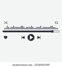 A music player interface featuring playback controls and a visualizer.