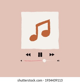 Music player interface hand drawn concept in trendy pastel colors. Minimalistic vector illustration.