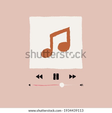 Music player interface hand drawn concept in trendy pastel colors. Minimalistic vector illustration.