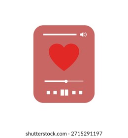 Interface do leitor de música com o coração tocando a música do amor