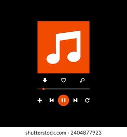Music player interface on black background, vector illustration.