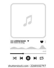 Music player interface. Smartphone media play app minimalistic UI, Internet or web music streaming service or radio player design layout with buttons, audio wave, signer and song, album cover image