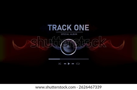 Music player interface with speaker, waveform, and track title on black background. Ideal for albums, streaming apps, or DJ promos.
