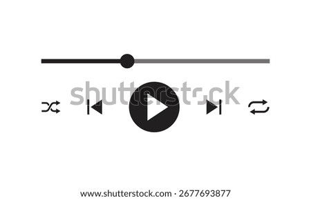 Music player interface UI icons, Multimedia video and music player bar, Songs or podcast playlist vector illustration.