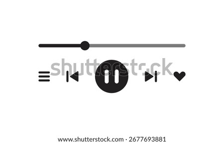 Music player interface UI icons, Multimedia video and music player bar, Songs or podcast playlist vector illustration.