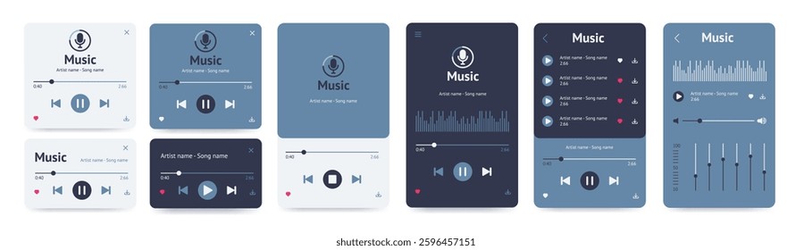 Music player interface UI UX design set