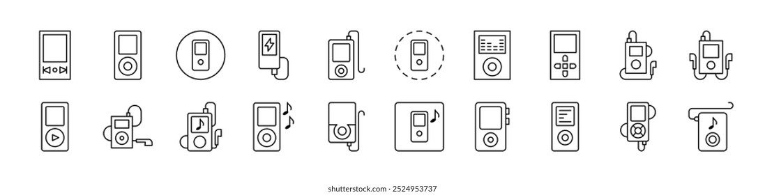 Music Player Line Icon Set. Editable Stroke. Minimalistic Linear Pictogram for Design of Cards, Apps, Banners, Posts