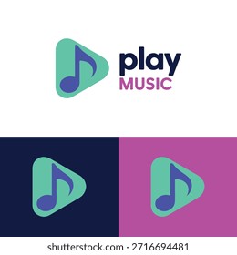 Logotipo do player de música com botão Play e notas musicais