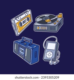 Music Player Mascot Logo Design Vektor mit modernen Illustrations-Stil für Abzeichen, Emblem und T-Shirt-Druck. Aufkleber für Musikspieler, Packungsgrafik.