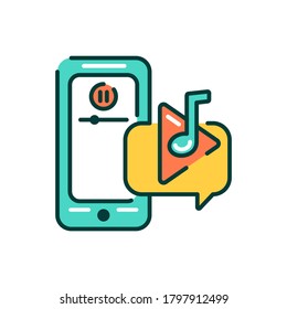 Aplicación móvil del reproductor de música en el icono de la línea de color del smartphone. Pictograma para página web, aplicación móvil, promoción. elemento de diseño de interfaz gráfica de usuario (GUI) de UI UX. Trazo editable.