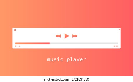 Music player mockup in modern flat design. Template of media equalizer with control buttons. Orange colorful multimedia window. Audio player template for music. Vector EPS 10