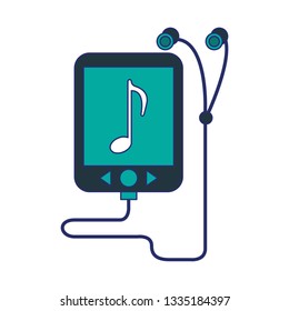 music player mp3 with earphones blue lines