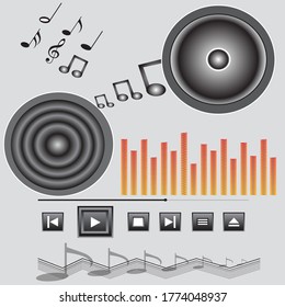 Music player and Musical icons color Vector illustration