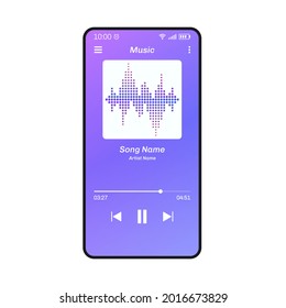 Music player on the smartphone screen. Listening to music on your phone. Vector illustration.