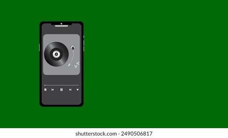 Music player overlay template on green screen mobile phone. Suitable for Youtube, content creation, music production, etc.