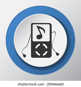 music player paper icon with shadow. Vector illustrations.