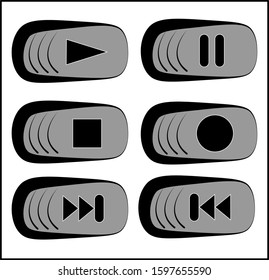 Music Player or Radio Icon Play Pause Stop Rec Fast Forward Fast Backward Next Back