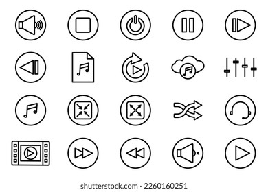 Music player set icon illustration. icon related to multimedia. Outline icon style. Simple vector design editable