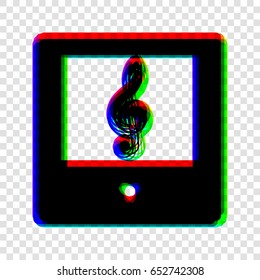Music player sign illustration. Vector. Black icon with red-green-blue contours on transparent background.