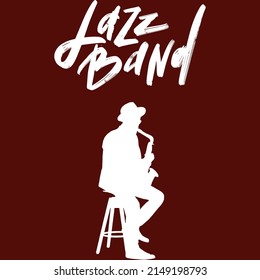music player silhouette graphic vector illustration, saxophone, text. top view, perfect for backdrops, music studios, music companies, and commemorating international jazz day