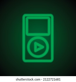 Vector de iconos simple del reproductor de música. Diseño plano. Neón verde sobre fondo negro con luz verde.ai