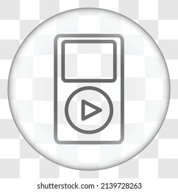 Music player simple icon vector. Flat design. Glass button on transparent grid.ai