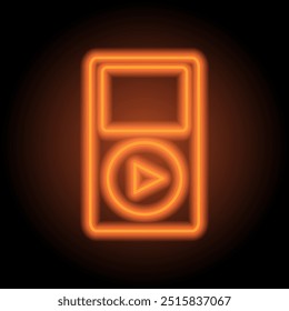 Vetor de ícone simples do player de música. Design plano. Néon laranja no fundo preto.ai