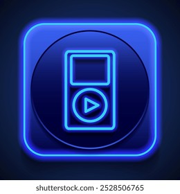 Music player simple icon vector. Flat design. Blue neon style on button. With shadow.ai