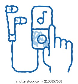 El reproductor de música esboza un vector de icono. Dibujo manual de la línea azul del doodle, cartel de Music Player. ilustración de símbolo aislado