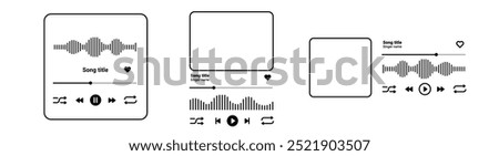 Music player with song title on modern style with wave and interface buttons. Minimalistic mp3 interface.