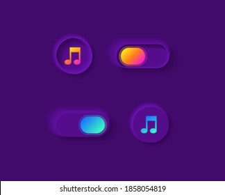 Music player switches UI elements kit. Media button. Multimedia isolated vector icon, bar and dashboard template. Web design widget collection for mobile application with dark theme interface