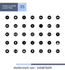 Music player ui button icon pack with glyph / solid style
