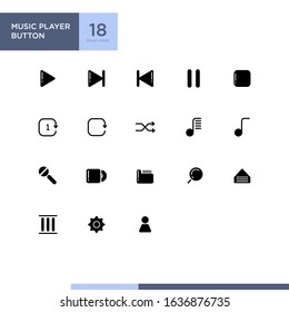 Music player ui button icon set with glyph / solid style