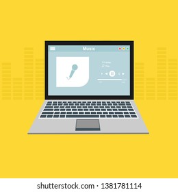 Music Player UI software design, vector illustration laptop screen - Vector