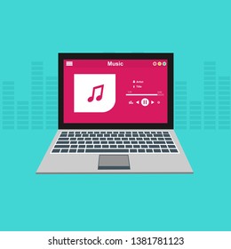 Music Player UI software design, vector illustration laptop screen - Vector