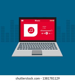 Music Player UI software design, vector illustration laptop screen - Vector