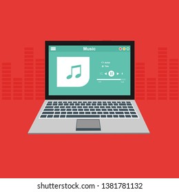Music Player UI software design, vector illustration laptop screen - Vector