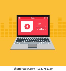 Music Player UI software design, vector illustration laptop screen - Vector