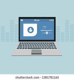 Music Player UI software design, vector illustration laptop screen - Vector
