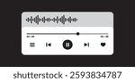 Music Player UI Vector. Audio Media Player Widget with Controls And Song Duration Bar. Modern UI Design Element for Music App Design with Pause, Play, Skip, Favorite, and Queue Buttons.