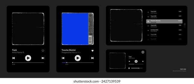 ui del reproductor de música y maqueta del widget. Maqueta de canción y álbum. superposición de textura cuadrada antigua para carátula de álbum