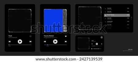 music player ui and widget mockup. Song and album mockup. old square texture overlay for album art