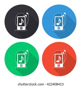 music player vector icon - colored round buttons with long shadow