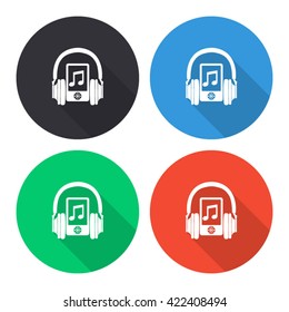 music player vector icon - colored round buttons with long shadow