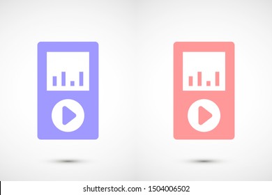 Music player vector icon. Music player to listen on the headphones icon. Music for auto icon. player for human icon. Music 10 eps flat design