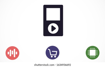 Music player vector icon. Music player to listen on the headphones icon. Music for auto icon. player for human icon. Music 10 eps flat design