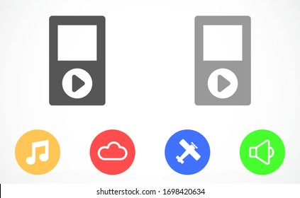 Music player vector icon. Music player to listen on the headphones icon. Music for auto icon. player for human icon. Music 10 eps flat design