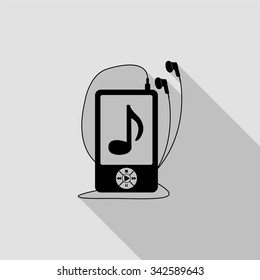 music player vector icon with long shadow